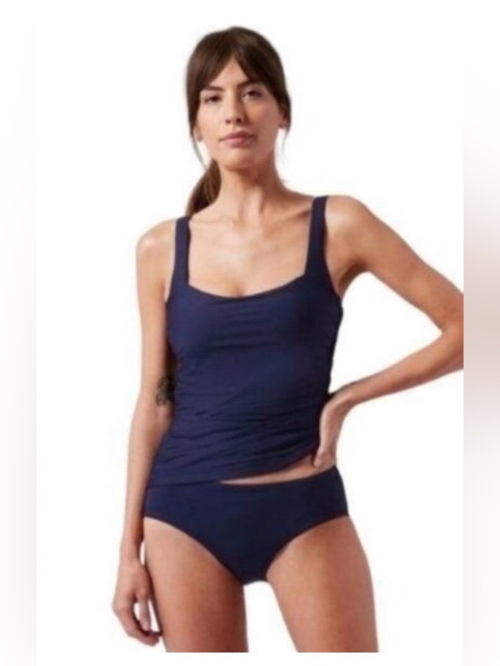 Athleta Square Neck Bra‎ Cup Swim Tankini Top UPF +50 Beach Vacation Blue 32 B/C